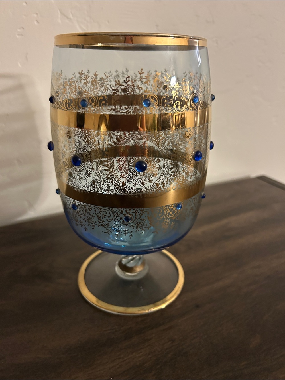 Blue and Gold Decorative Glass Goblet - Elegant Home Accent